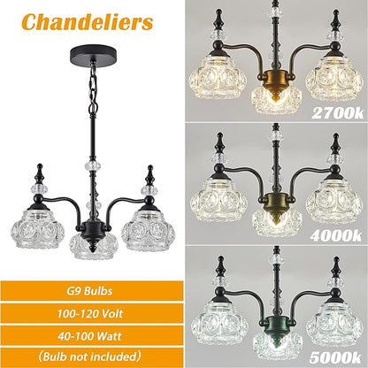 Modern 3-Light Chandeliers Black Kitchen Island Pendant Light for Farmhouse Living Room Bedroom Hotel