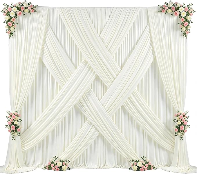 30ft x 10ft Ivory Backdrop Curtain for Wedding Ivory Wrinkle Free Backdrop Drapes Panels for Parties Baby Shower Bridal Shower Birthday Photo Photography Polyester Fabric Background Decoration