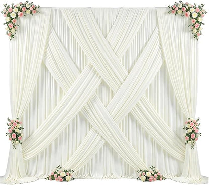 30ft x 10ft Ivory Backdrop Curtain for Wedding Ivory Wrinkle Free Backdrop Drapes Panels for Parties Baby Shower Bridal Shower Birthday Photo Photography Polyester Fabric Background Decoration