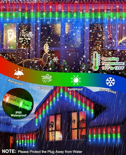 EAGWELL Christmas Lights Outdoor UL Certified Meteor Shower Light 16 Inch 20 Tubes 960 LED Falling Rain Drop Icicle Snow Cascading Lighting for Xmas Tree Wedding Party Garden Decoration, Colorful