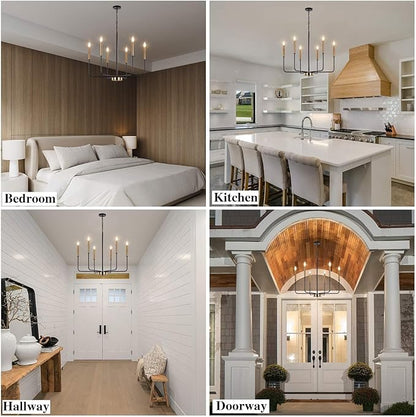 ETONIMERR Modern Farmhouse Chandelier Light Fixture Ceiling Hanging, 6-Light Black and Gold Industrial Chandelier for Dining Room, Rustic Candle Pendant Light for Kitchen Island, Living Room