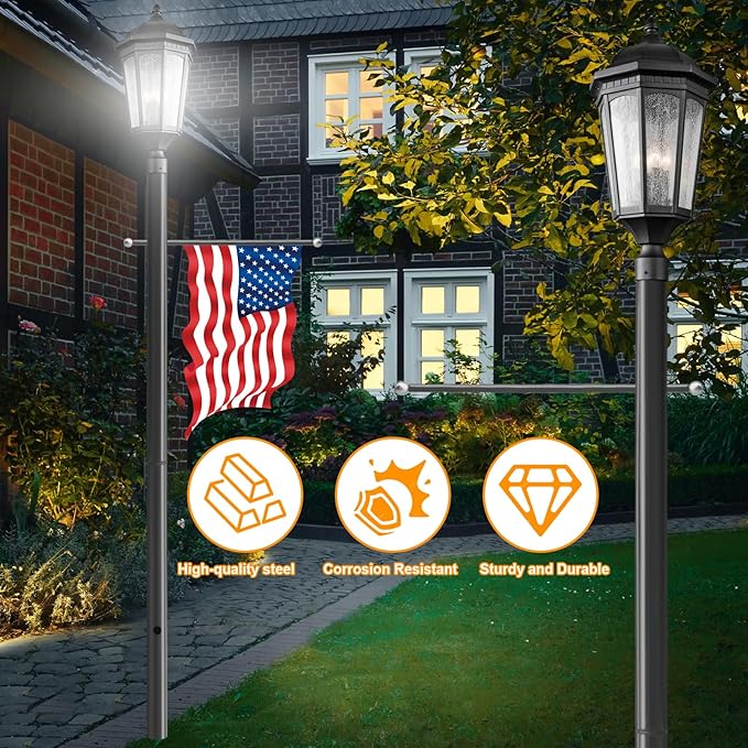 7FT Outdoor Lamp Post with Metal Cross Arm, Direct Burial Installation, 3" Fixture Compatible, Weatherproof for Driveway/Garden Lighting