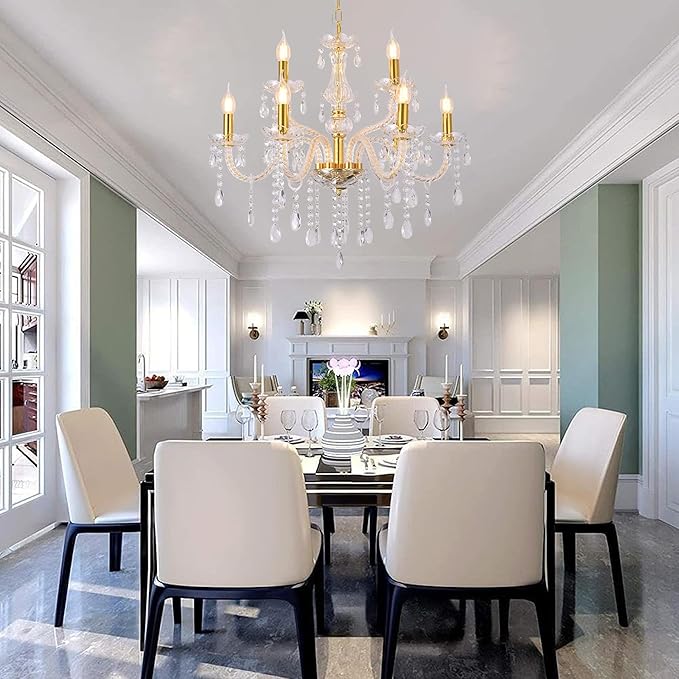 YYSHCHEN Luxury 26.4" Gold Crystal Chandeliers,9-Lights Glass Chandelier for Dining Room,Living Room,Bedroom.