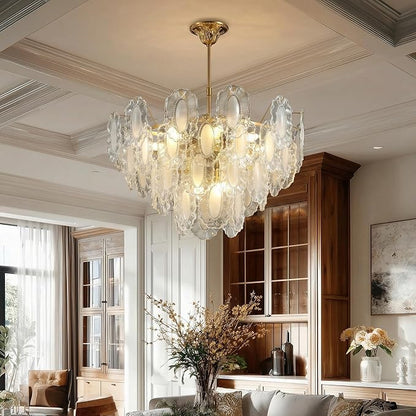 Gold Crystal Chandelier,24-inch Glass Kitchen Island Lights,10 Lights Dining Room Hanging Pendant Light Fixture for Living Room, Bedroom,Foyer, Bathroom,Entryway, Brass Finish, D23.62 xH19.68