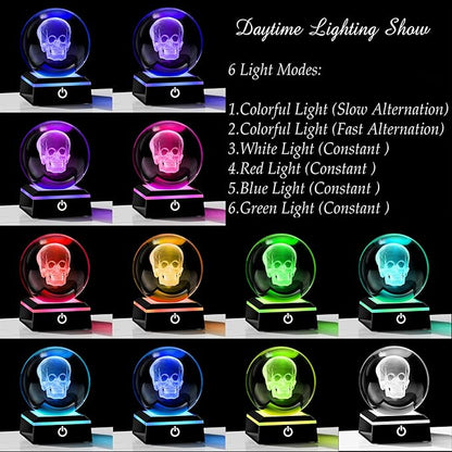 Qianwei 3D Crystal Skull Decor- 80MM Halloween Skull Light Witch Figurines Occult Medieval Goth Satanic Home Desk Glass Skull Decor Witchy Gifts Horror Statue