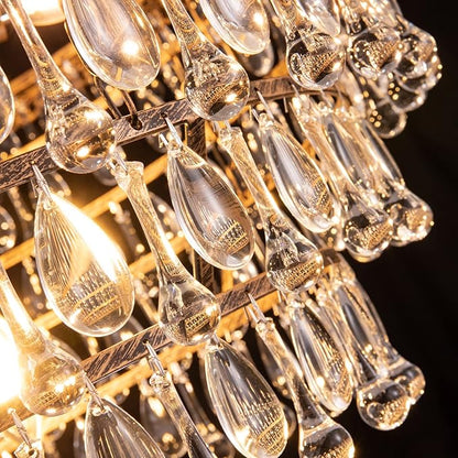 Wellmet Crystal Chandelier Farmhouse 5 Tiers Crystal Light Fixtures Hanging Modern Bronze Ceiling Pendant Light, Chandeliers for Dining Room, Kitchen Island, Bedroom, Foyer, Entryway, Bar, W28-inch