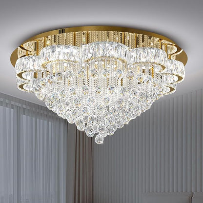 Flashing God 40inches Gold Chanderliers for Living Room Crystal Chandelier Ceiling Light Fixture Raindrop Pendant Light for Foyer Dining Room Hallway Bedroom LED Dimmable Lighting 2700k 4500k 6000k