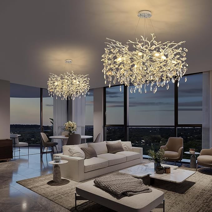 Tree Branch Chandelier Modern Crystal Pendant Light, Luxury Chrome Art Deco Raindrop Lighting Fixture for Dining Room Bedroom Living Room 10 Lights D30''