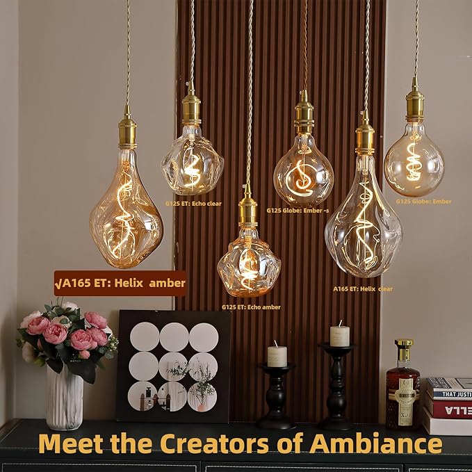 A165 Irregular Unique Large Oversized Vintage LED Edison Light Bulb,2200K Warm Amber Glass Dimmable 5Watt 400LM Extra Giant Decorative Light Bulbs for Pendant Floor Lamp 2Pack