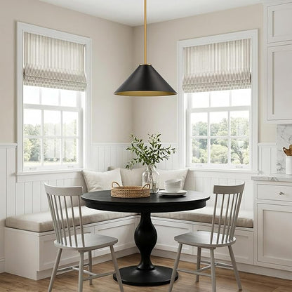 15.7 Inch Modern Pendant Lights Kitchen Island, Black and Gold 1-Light Single Pendant Lighting Fixtures, Metal Cone Farmhouse Ceiling Hanging Light for Dining Room Over Sink Table Hallway