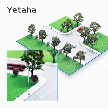 Yetaha 20Pcs Model Railway Train Model Street Lights, LED Dual Lampposts, HO OO Scale, Dual Heads Gauge Model Street Light Layout, LEDs Light 3V Train Scenery Miniature Accessories