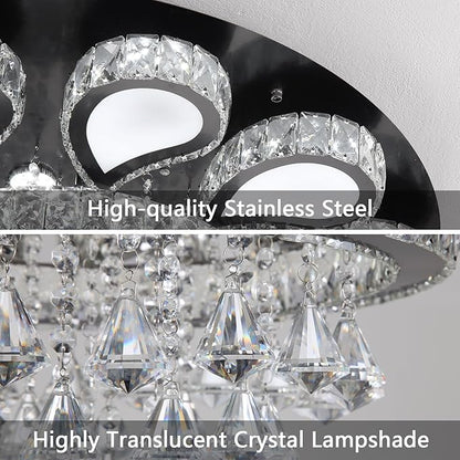 HAIXIANG Chandelier for Living Room Dining Room Modern LED Light Chandeliers Fixtures Remote Dimmbale Lighting Black Crystal Lights