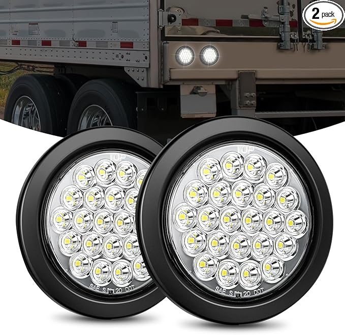 Nilight 4Inch Round Trailer Tail Light 2PCS 24LED White Back Up Reverse Lights w/Flush Mount Grommets Plugs IP67 Waterproof for 12V Truck Bus RV Camper ATV UTV