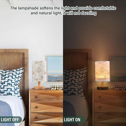 Table Lamp Woodland Animal Fox Bear Squirrel Rabbit Hedgehog Floral Branch Nightstand Lamp with Wood Base Fabric Lamp Shade Bedside Desk Lamp for Living Room Bedroom Kids Room Office