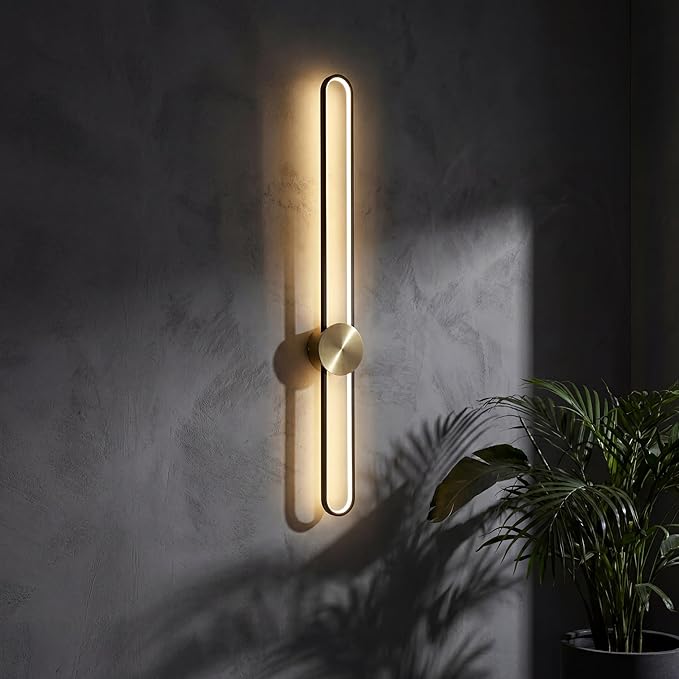 Modern Wall Sconce Dimmable 3000K/4000K/6000K LED Wall Light Fixture, Hardwired Wall Lamp for Living Room, Dining Room, Bedroom, Hallway, Lobby, Entryway (Brushed Black, 43.3inch/H110cm)