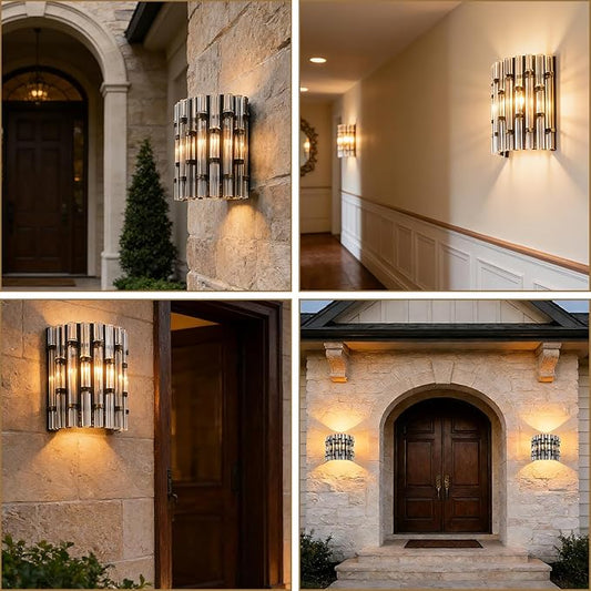 Luxury Wall Lamps & Sconces, 11 4/5" Vintage Crystal Glass Wall Light E12 for Bedroom, Living Room Background Staircase Hallway (Black)