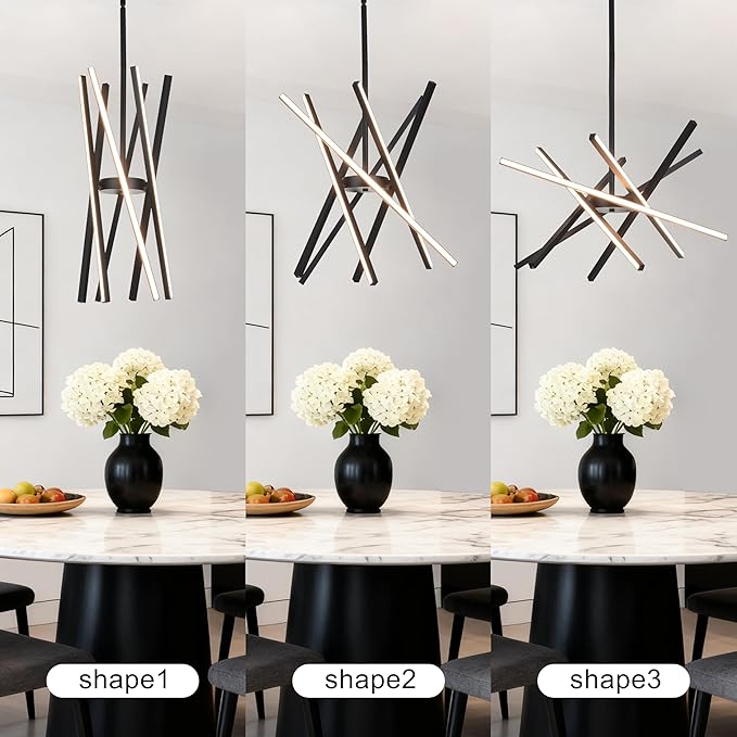 Modern Black Chandeliers Ceiling 36W LED Pendant Light Embedded Mount Chandeliers，LED 6-Lights Linear Pendant Light for Kitchen Island Dining Room Bedroom Living Room Entryway，L23.62"*0.59"/6