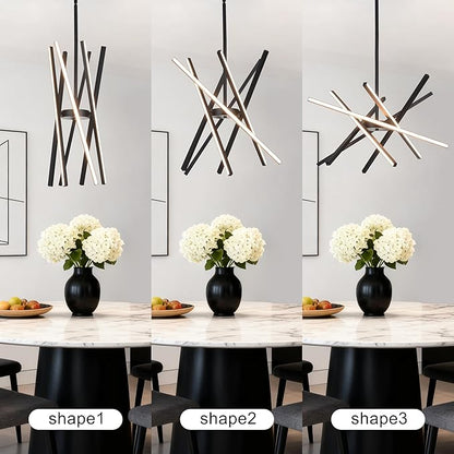 Modern Black Chandeliers Ceiling 36W LED Pendant Light Embedded Mount Chandeliers，LED 6-Lights Linear Pendant Light for Kitchen Island Dining Room Bedroom Living Room Entryway，L23.62"*0.59"/6