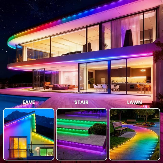 Permanent Outdoor Lights 50ft 30 LED RGB+IC, APP Control with Remote, Music Sync DIY DreamColor, Timing Warm Cool White, IP65 Waterproof for Halloween Christmas House Eave Decorations