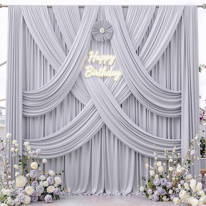 10 ft x 10 ft Wrinkle Free Silver Backdrop Curtain for Parties, Polyester Silver Grey Backdrop Drapes 2 Panels 5x10ft for Baby Shower Photoshoot Engagement Wedding Birthday Photography Background