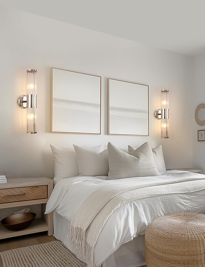 DORESshop Silver Wall Sconce, 19.6” Sconces Lighting, 2-Light Modern Light Fixtures, Bathroom Vanity Light for Living Room, Bedroom, Sconces Wall Decor, 1pack