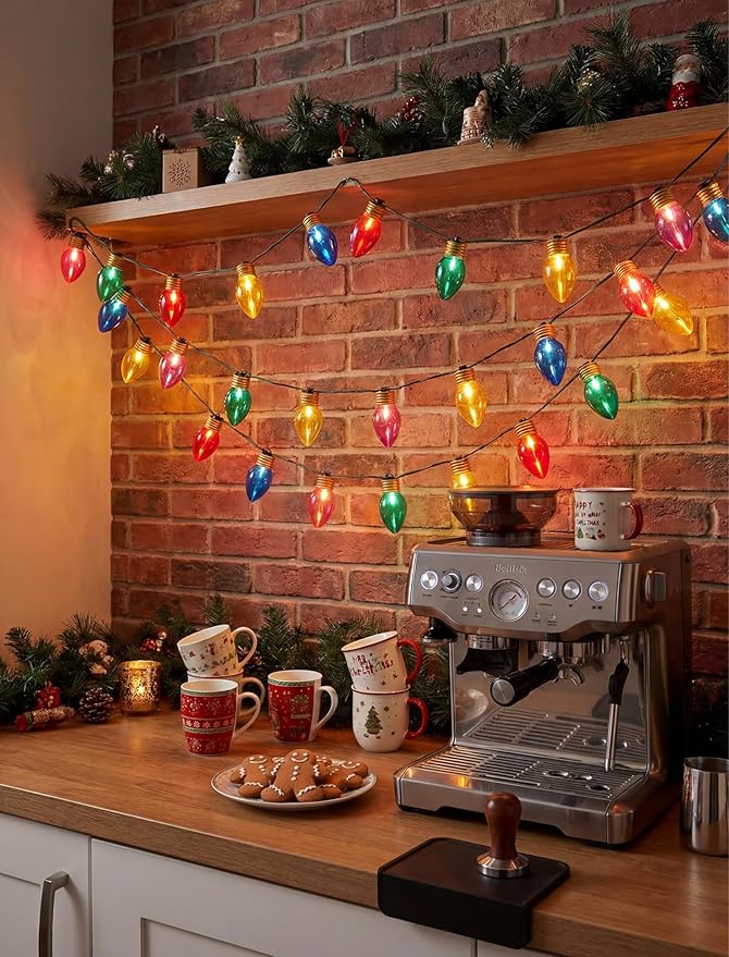 16Ft Jumbo LED Multicolor Christmas String Lights Outdoor with 10 C7 Clear Jumbo Multicolor Bulb, Connectable Hanging Christmas Lights for Indoor Outdoor Porch Patio Eave Xmas Trees Roof Decorations
