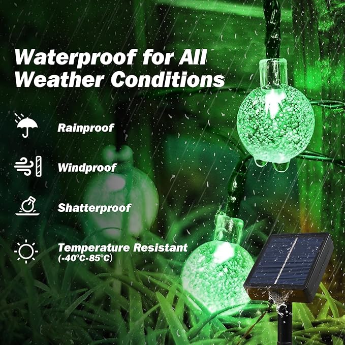 USOKYO Solar Lights Outdoor Waterproof, 2 Pack Total 120LED 72FT Solar String Lights for Outside with 8 Modes, Outdoor String Lights Crystal Globe Patio Lights for Garden Yard Party Decor (Green)