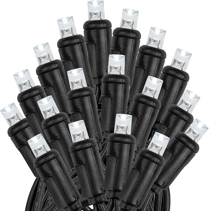 Novelty Lights 25ft Christmas String Lights, 50 Pure White LED Bulbs on Black Wire, 6" Spacing, Connectable Indoor Outdoor Commercial Grade Lighting for Holidays Patio Weddings