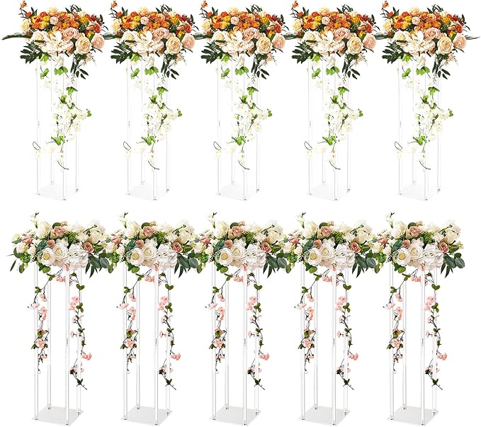 VEVOR 10PCS 23.6inch High Wedding Flower Stand, With Acrylic Laminate,Acrylic Vase Column Geometric Centerpiece Stands, Floral Display Rack for T-Stage Events Reception, Party Decoration Home
