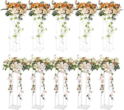VEVOR 10PCS 23.6inch High Wedding Flower Stand, With Acrylic Laminate,Acrylic Vase Column Geometric Centerpiece Stands, Floral Display Rack for T-Stage Events Reception, Party Decoration Home
