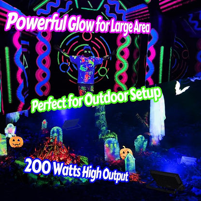 200W IP66 Blacklight Flood Light for Party + 10ft Cable, Waterproof Outdoor LED for Glow in The Dark, Blacklight Party, Christmas, Birthday, Dance, 2 Pack