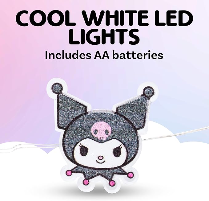 Silver Buffalo Sanrio Hello Kitty and Friends Kuromi 20ct Decorative String Lights, 7 Feet Long, Battery Powered (2 AA Batteries Included), Cool White LED, Indoor Use Only