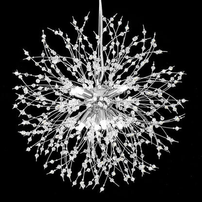 Qamra Modern Crystal Chandeliers, Chrome Firework Dandelion Sputnik Chandelier Light Fixture Pendant Lighting for Living Room, Dining Room, Bedroom, Kitchen(8-Light, Chrome)