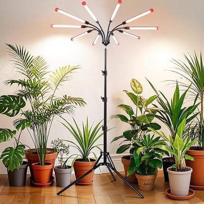 FRGROW 10Head Grow Light with Stand for Tall&Large Indoor Plants, Bonsai Tree, Big Coverage and Bright Plant Growing Lamps, 4/8/12/16/20H Timer, 90 Watt Power Draw, NO Need Adapter, 360° Gooseneck