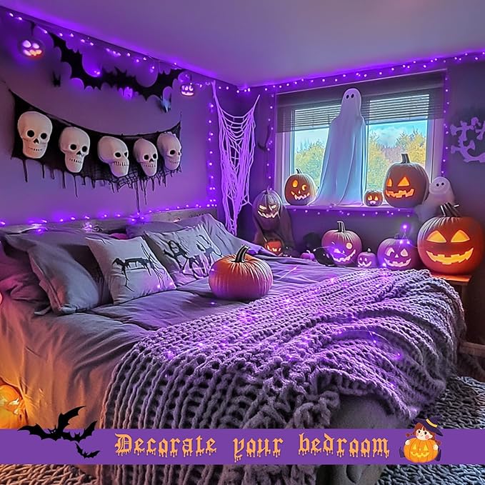 JMEXSUSS 200 LED Purple Fairy Lights Plug in, 8 Modes Purple Halloween Lights Indoor Outdoor with Wheel, 66 ft Remote Control Christmas String Lights for Halloween Thanksgiving Christmas Party Gift