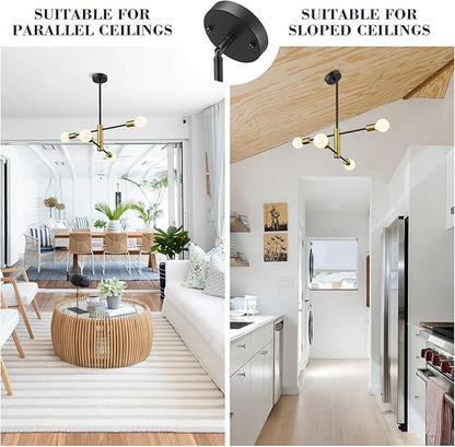 Modern Sputnik Chandelier Adjustable 4-Light Industrial Ceiling Light Fixture Mid Century Semi Flush Mount Ceiling Light Fixture Farmhouse Pendant Lighting for Dining Room Bedroom Gold