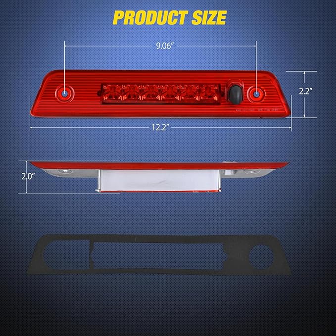 Nilight Third Brake Light Tail High Mount 3rd Stop Lights Red Lens Compatible with Jeep Liberty 2008 2009 2010 2011 2012 Van SUV Rear Center Cab Lamp