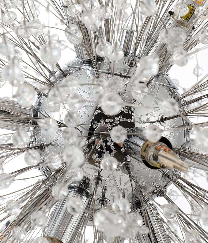 Crystal Chandeliers Dandelion, 16-Light Chrome Stainless Steel Firework Chandeliers for Living Room, 23.6" Modern Chandelier Light Fixture for Bedroom Foyer