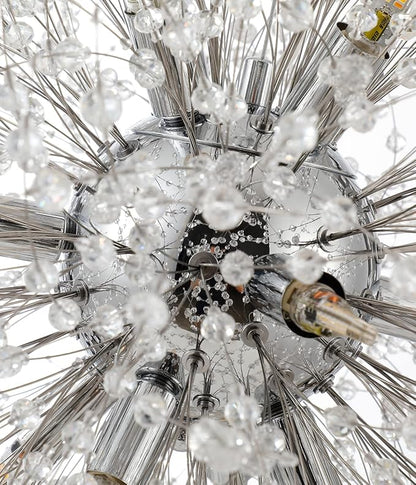 Crystal Chandeliers Dandelion, 16-Light Chrome Stainless Steel Firework Chandeliers for Living Room, 23.6" Modern Chandelier Light Fixture for Bedroom Foyer