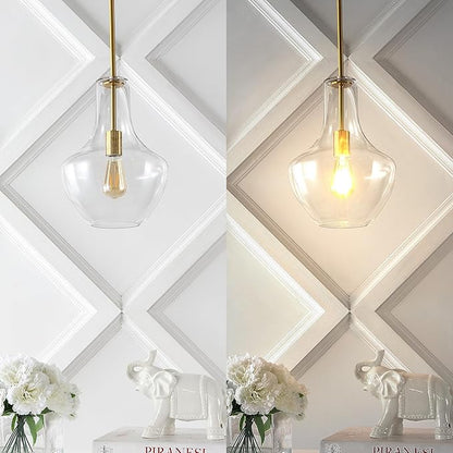 JONATHAN Y 10.5" Brass Gold/Clear Mid-Century Modern 1-Light LED Pendant Light Fixture, Adjustable Schoolhouse Hanging Lamp for Kitchen Island, Clear Glass Shade, LED Bulb Included (JYL6400C)