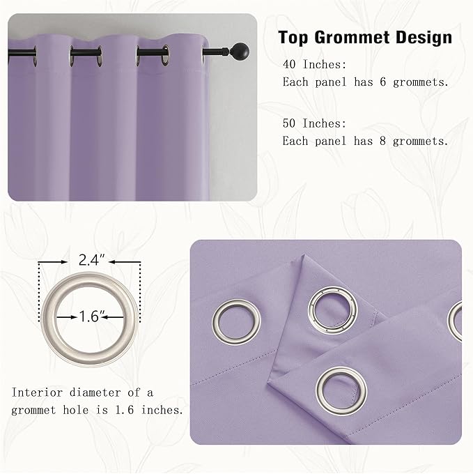 Simplebrand Lilac Short Cafe Curtains 36 Inch Length 2 Panels Set, Half Window Grommet Privacy Drape Tiers for Kitchen, Thermal Insulated Room Darkening Curtains for Bathroom Shades, W40 x L36