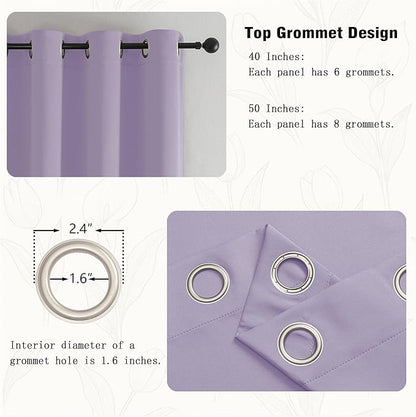 Simplebrand Lilac Room Darkening Curtains for Bedroom 63 Inch Length 2 Panels Set, Thermal Insulated Energy Saving Curtains for Kids Room, Grommet Solid Nursery Window Treatment Drapes, W40 x L63