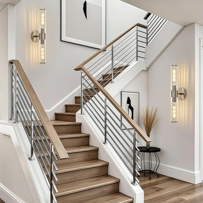 Bathroom Vanity Light Fixtures, Nickel Wall Sconces in Threaded Glass, Modern Wall Light for Bathroom Living Room Bedroom, Hallway