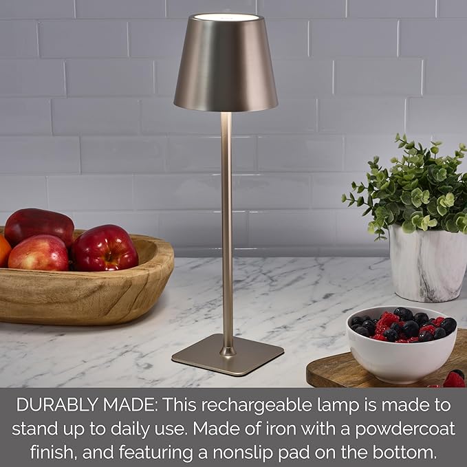 Mikasa Rechargeable LED Table Lamp, 15 Inch Aluminum Touch Control Accent Lamp with Stepless Dimming, 3 Color Temperatures, 5000mAh Battery, Up to 30 Hours Runtime, Home Decor Lamp for Living Room