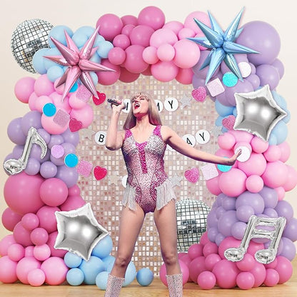 JOGAMS 184Pcs Silver Blue Pink and Purple Balloon Arch Kit with In My Birthday Era Banner Star Music Note Disco Ball Balloons for Friendship Songstar Fans Prom Karaoke Princess Theme Birthday Party