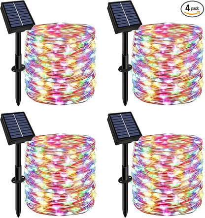 Solar String Lights Outdoor Waterproof 4 Pack Total 132ft 400LED 8 Modes Twinkle Lights Solar Fairy Lights for Patio, Garden Yard Party Tree Christmas Halloween Decoration Multicolor