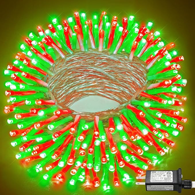 66FT 200 LED Outdoor String Lights, Plug in Christmas Lights Indoor Waterproof, 8 Modes Connectable Twinkle Fairy Lights Clear Wire for Outside Home Patio Tree Party Decorations, Red and Green