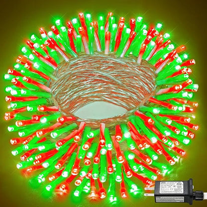 66FT 200 LED Outdoor String Lights, Plug in Christmas Lights Indoor Waterproof, 8 Modes Connectable Twinkle Fairy Lights Clear Wire for Outside Home Patio Tree Party Decorations, Red and Green