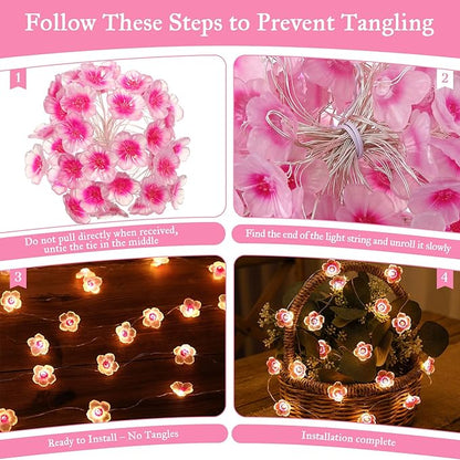 Mudder 33FT 100 LEDs Cherry Blossom Flower Fairy String Lights with Remote, USB & Battery Operated Pink String Lights for Bedroom, Indoor Outdoor Party Wedding Decoration