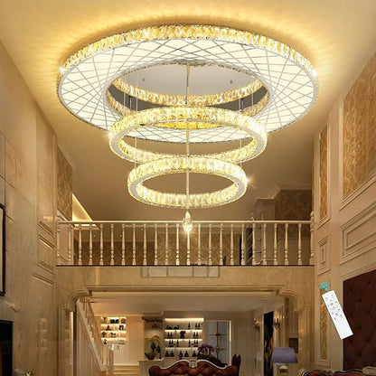 HAIXIANG 48 inch Large Size Glam Chandelier Crystal Ceiling Light for Living Room Chandeliers Lighting Fixtures with Remote Dimmable LED Light,Silver Chrome Luxury Interior Light